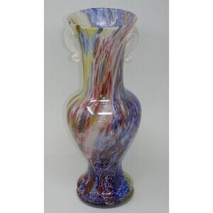 Silvestri Cristal Murano Multi Color Rainbow Art Glass Iridescent Handled Vase
